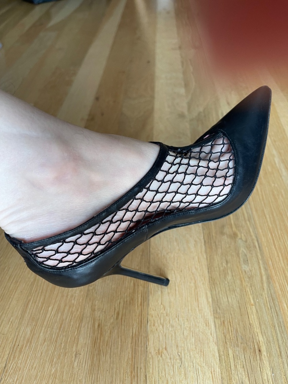Manolo Blahnik Galura Black Leather Heels, Fishnet Uppers, Size US 4.5, EU 34.5 - Picture 11 of 13
